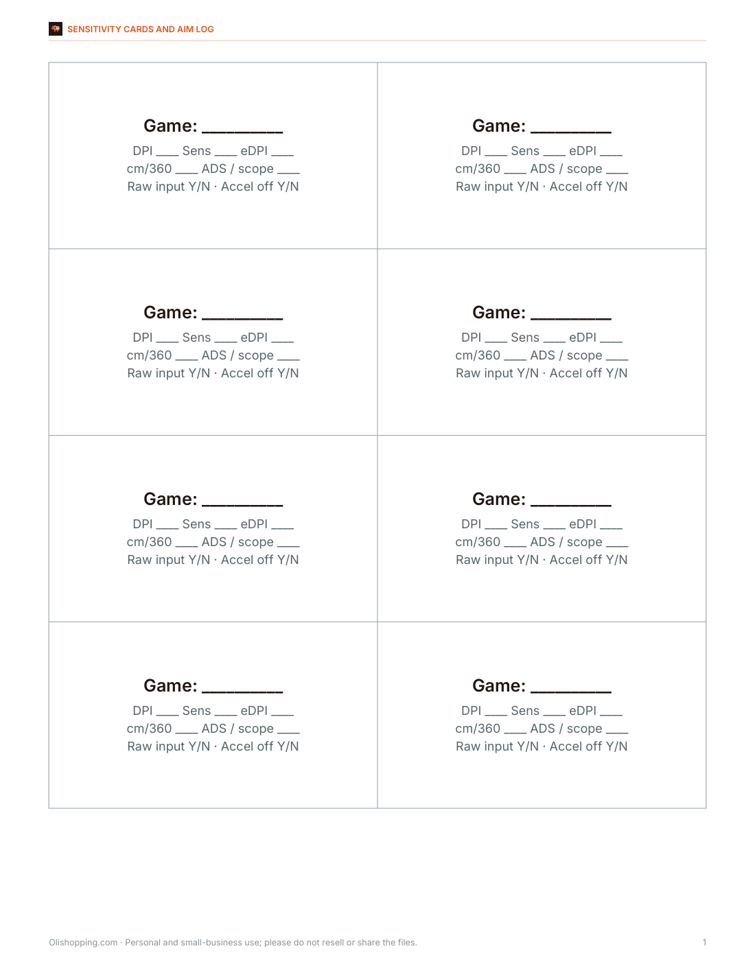 Preview of the first page of Sensitivity cards (PDF)